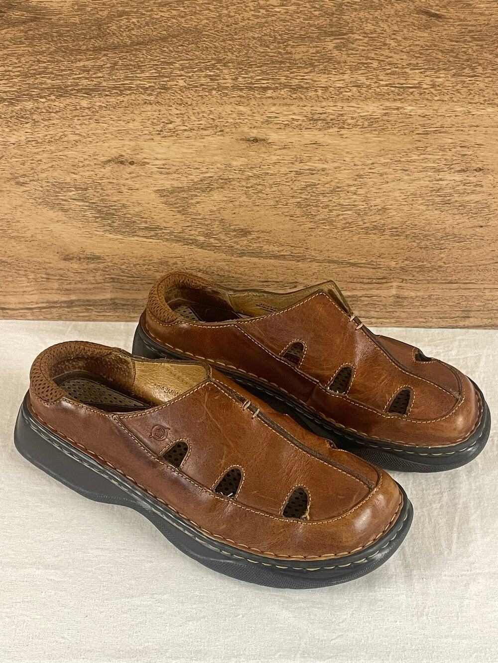 Born Brown Leather Closed Toe Clog Sandals Slip On Men's Size 10 / 42M